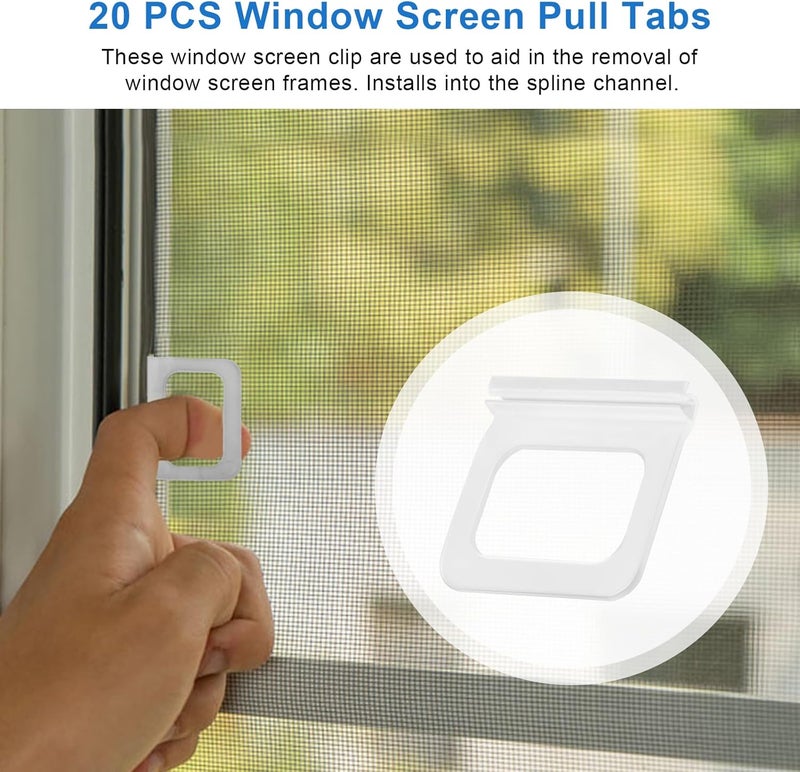 IFERLA Window Screen Pull Tabs 20 Pack Clear Hollow Flat Spline Channel Pull Lift Tabs Replacement Repair Clips Kit, Window Screen Frame Center Brace Privacy Screen Mounting Tabs - Image 2
